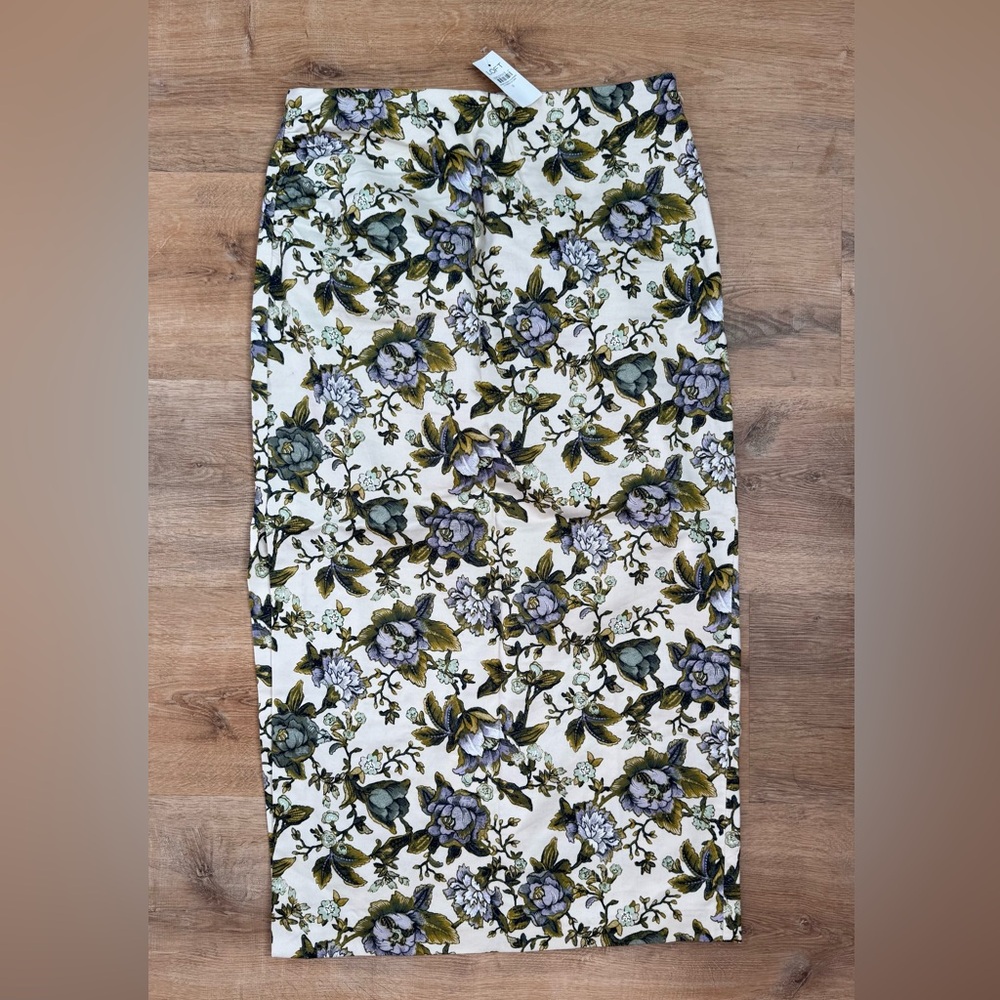 LOFT Floral Midi Skirt in Green and Purple